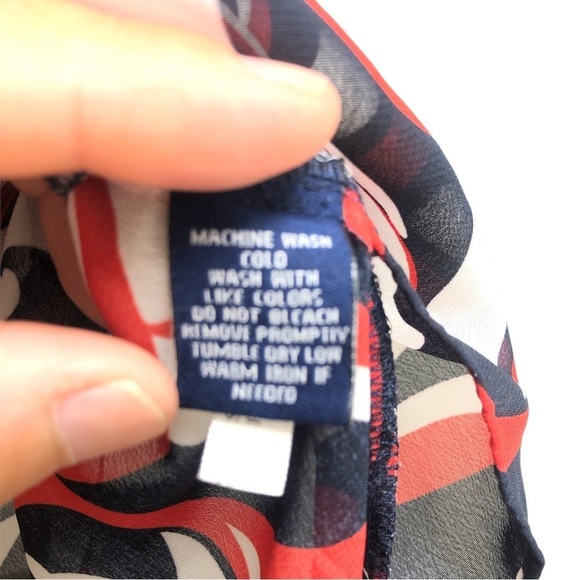 Chaps Retro Sheer Layer Blouse Y2K Bold Artsy Sophisticated Pull Tie Waist 2X - Picture 8 of 9